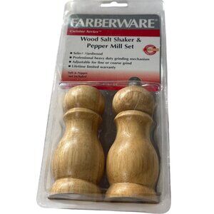 NEW in Package Farberware 4 inch Wood Salt Shaker and Pepper Mill Set